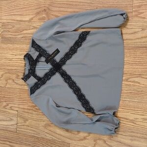 Gray lace-detail halter neck long-sleeve blouse by Dora Landa, women's M NWT